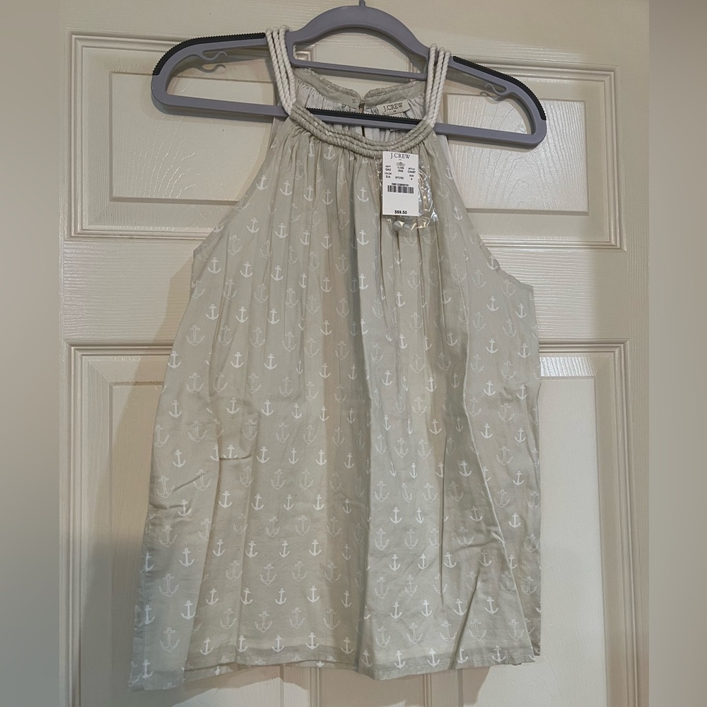 J. Crew Beige Anchor Print Halter Blouse